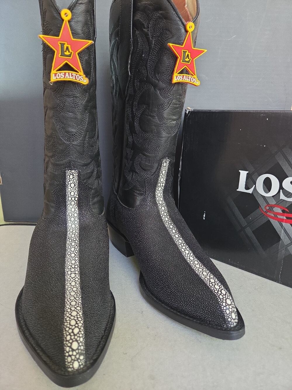 Los Altos Mens Stingray Print Leather Cowboy Boots Black Gray 8.5 EE